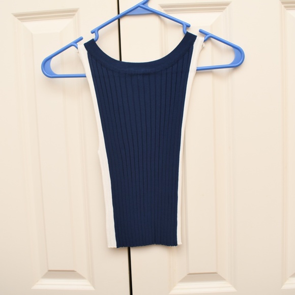 Blue/White Ribbed Tank Top - Picture 7 of 8